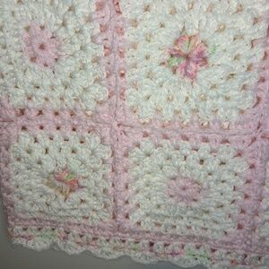 Handmade Crochet Granny Square Pink/White Baby/Child/Lap Blanket